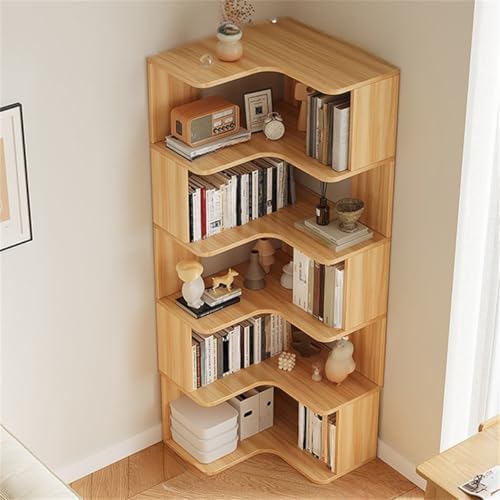 Vertical Lumber Wall Corner with 6 Shelves/5 Shelves & Closed Back Bookshelf Rack Floor Student Corner Cabinet Wall Multi-Layer Storage Cabinet Bookcase Light Walnut 24" L x 24" W x 63" H