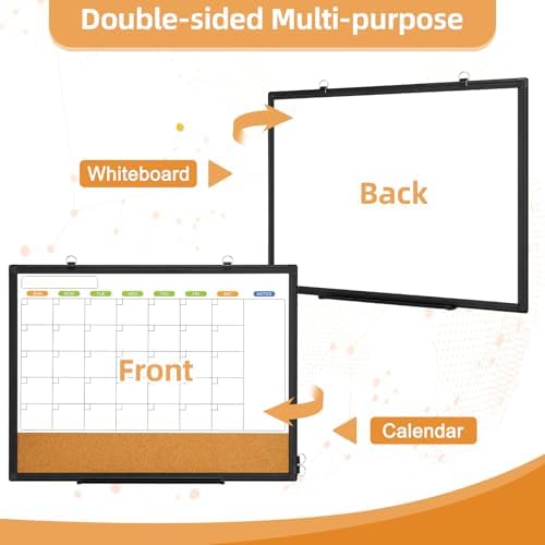 Calendar Whiteboard for Wall, 24" x 18" Dry Erase Month White Board Black