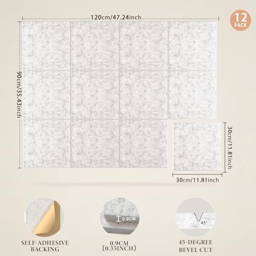 JBER Large Cork Board Alternative 48" x 36" - 12 Pack Self-Adhesive Felt Bulletin Board Tiles, Pin Board Vision Board for Walls, Office & Home Decor(Silver Gray)