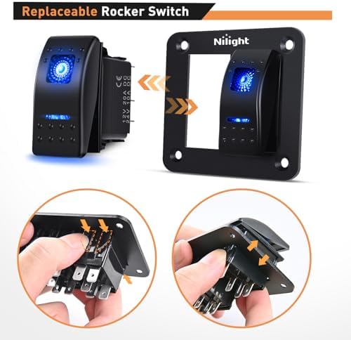 Nilight 90106B 2 Gang Rocker Switch Panel 5 Pin On Off Pre-Wired Rocker Switch Aluminum Panel Waterproof Switche Panel for 12V/24V Automotive Cars Marine Boats ATVs Trailers,2 Years Warranty , Blue