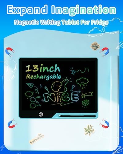 Magnetic LCD Writing Tablet for Fridge, 13 Inch Writing Tablet for Kids, Toddler Drawing Pad, Learning Toys for Boys Girls Ages 3.4.5.6.7.8, Writing Board for to-Do Lists and Family Messages (Blue)