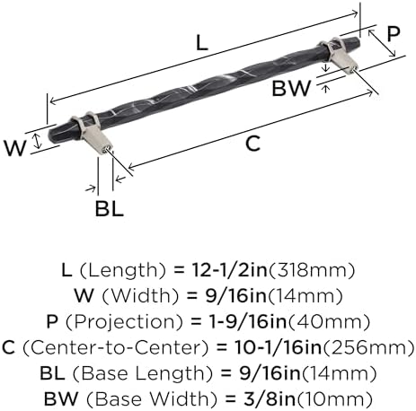 Amerock 10-1/16" Carrione Marble Black/Satin Nickel Drawer Pull