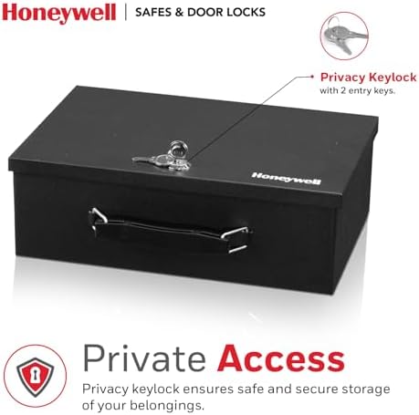 Honeywell Safes & Door Locks - Small Safe Box for Home - Fire Resistant Documents Lock Box with Keys - Steel Security with Key Lock for Personal Items, Jewelry, Money - 0.17 Cubic Feet - Black - 6104