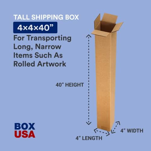BOX USA 4x4x40 Tall Corrugated Boxes, Tall, 4L x 4W x 40H, Pack of 25 | Shipping, Packaging, Moving, Storage Box for Home or Business, Strong Wholesale Bulk Boxes