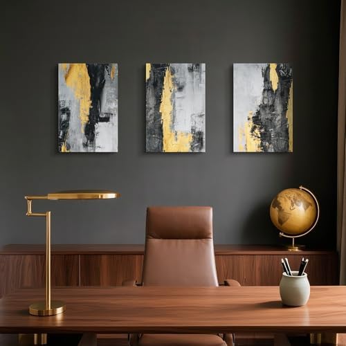 UMIACOUSTICS 3 Pcs 0.7Inch Thick Art Acoustic Panels,Decorative Acoustical Wall Panels, Sound Absorbing Art Panels for Home, Office, Hotel, Inkgold-Gleam