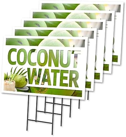 COCONUT WATER 5 Pack Of 12" x 16" Yard Sign & Stake | Advertise Your Business | Stake Included Image On Front Only | Made in The USA