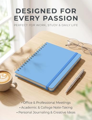5 Pack Hardcover Spiral Notebooks, 8.3" x 6.3" Lined Journal Set, 100 GSM Bleed-Resistant Paper, 200 Pages Twin-Wire Bound Notebook with Elastic Band & Category Stickers for Office, School