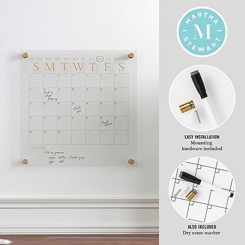 Martha Stewart Grayson 14" Acrylic Dry Erase Wall Calendar, Clear/Gold