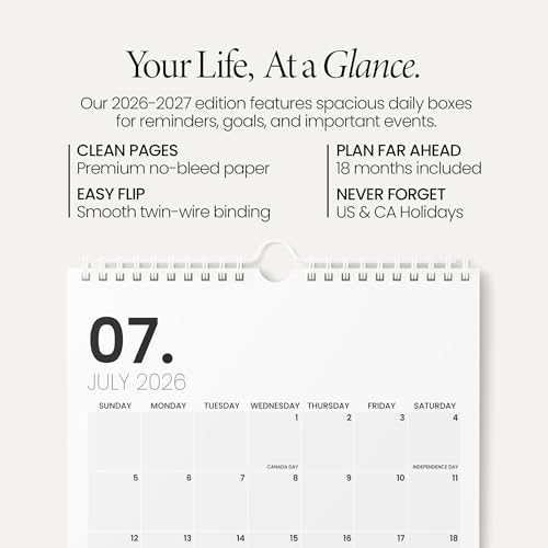 Karto Wall Calendar 2026-2027 8.5x11 in - Minimalist | July 2026 to December 2027, Vertical, Boosts Productivity, Easy Monthly Planning