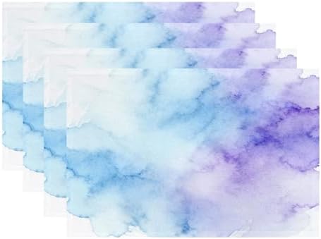 Batmerry Vintage Colorful Purple Linen Placemats Set of 4, Vintage Royal Blue Paper Parchment Washable Table Mats for Kitchen Table Thickened Heat Insulation Dining Set Indoor Outdoor 12X18 in