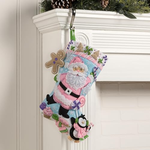 Bucilla Felt Applique 18" Stocking Making Kit, Lollipop Santa, Perfect for Holiday DIY Arts and Crafts, 89705E