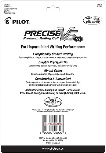PILOT Precise V5 RT Refillable & Retractable Rolling Ball Pens,Extra Fine Point Pens,0.5 mm,Assorted - Ideal for School,Journaling & Office Writing,(Pack of 144)