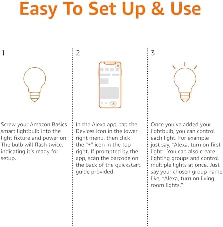 Amazon Basics Smart A19 LED Light Bulb, Dimmable Soft White (2700K), 9W (60W Equivalent), 800LM, Compatible with Alexa Only, Energy Efficient, 2.4 GHz Wi-Fi, No Hub Required, 2-Pack
