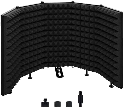 Microphone Isolation Shield – Foldable & Adjustable Soundproof Panel for Recording, Podcasting, Vocal Booth, Studio & Home Use (Five sides without stand)