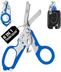 Heavy Duty 6 in 1 Multifunctional Trauma Shears Foldable | Stainless Steel emergency response scissors | Survival Shears with Holster | Medical Trauma shears Tactical With Strap Cutter | Blue