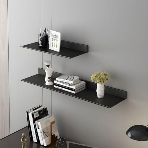 Metal Bookshelf Wall Mounted Contemporary Bookcase Office Aluminum Alloy Wallmounted Storage Shelf Living Room Bookshelf Metal Partition Single-layer Display Shelf Black 39.4"L x 8.3"W x 3.1"H