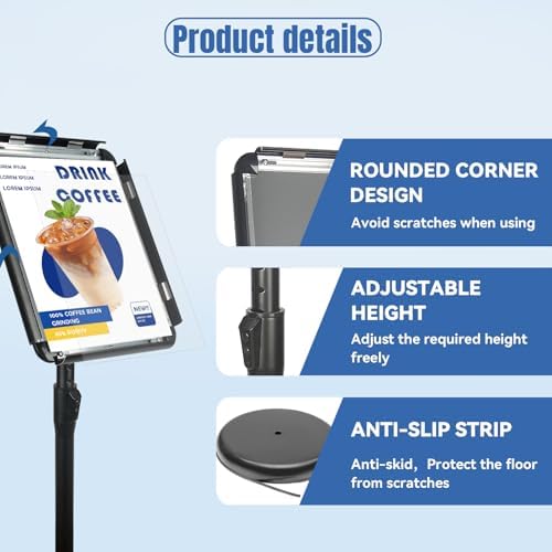 HUAZI 3PACK Sign Stand Holder Floor Sign Holder with Base for 8.5x11 inches,Both Vertical & Horizontal View Displayed,Snap-Open Frame with Safety Corner for School Church,Black