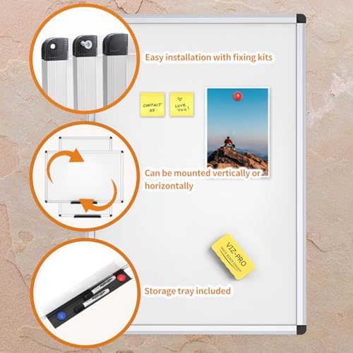VIZ-PRO Magnetic Whiteboard, 18 x 12 Inches, Dry Erase Board for Wall