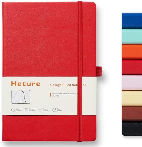 Heture Hardcover Notebooks, A5 Lined Journals Notebook for Writing 160 Pages, 8.2 x 5.5 inch, Red Colors Classic Ruled Notebooks for College/Work/Travel (Red, 1 Pack)