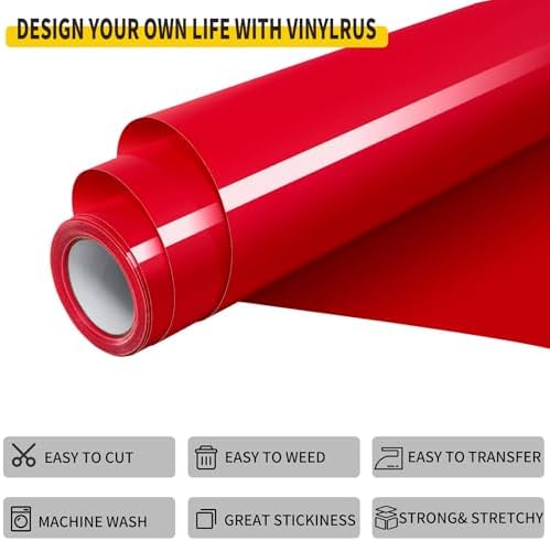 Heat Transfer Vinyl-12” x 8ft Red Iron on Vinyl Roll for Shirts, HTV Vinyl for Silhouette Cameo, Easy to Cut & Weed