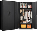 Metal Wardrobe Cabinet with Hanging Rod & Lock,Black Armoire Wardrobe Closet,Metal Clothing Storage Cabinet with Adjustable Shelves and Doors,72" Amroire Storage Cabinets for Home,Living/Laundry Room
