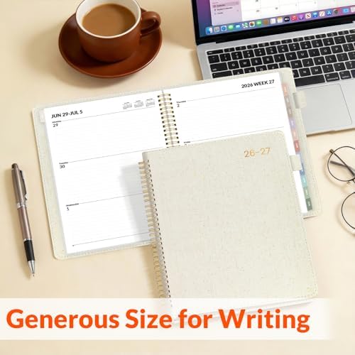 SUNEE 2026-2027 Weekly & Monthly Planner 9"x11.2" - 12 Month (July 2026 - June 2027), Vegan Leather Cover Planner Academic Year Calendar, Pocket, Notes, Monthly Tab, Beige