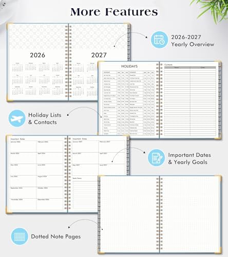 Academic Planner 2026-2027, Weekly and Monthly Hardcover Planner, July 2026 - June 2027, 5.75" x 8.38" A5 Large Daily Calendar Planner Book with Tabs, Spiral Yearly Agenda Organizer Notebook for School Work Home, Sky Blue