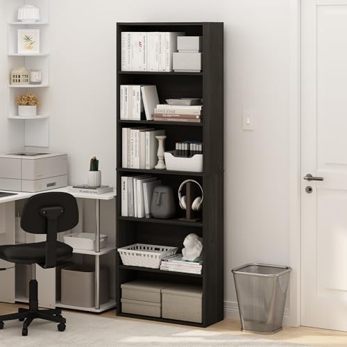 Furinno Jaya 6-Tier Book Shelf Set of 2, with Open Shelf, Espresso