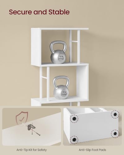 VASAGLE 6-Tier Book Shelf, S-Shaped Tall Display Shelf for Living Room | Bookcase Book Shelf, Tall Narrow Display Shelf Storage, Cloud White and Matte White, BARNET Collection ULLS172KD01