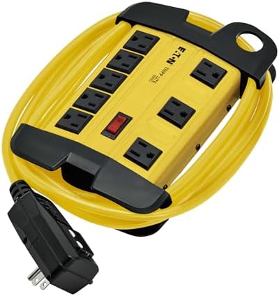 Tripp Lite Eaton TLM812GF Heavy Duty Power Strip with GFCI Plug, Yellow Metal Housing, 8 Outlets, 12 Foot / 3.6 Meter Cord, Keyhole Mounting Slots, Industrial Garage Work Shop Bench