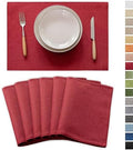 Demetex Placemats Set of 6 Red Linen Wipeable Place Mats Heat Resistant Cloth Placemats for Dining Table Restaurants Holiday, 13 x 19 inches, Wine Red