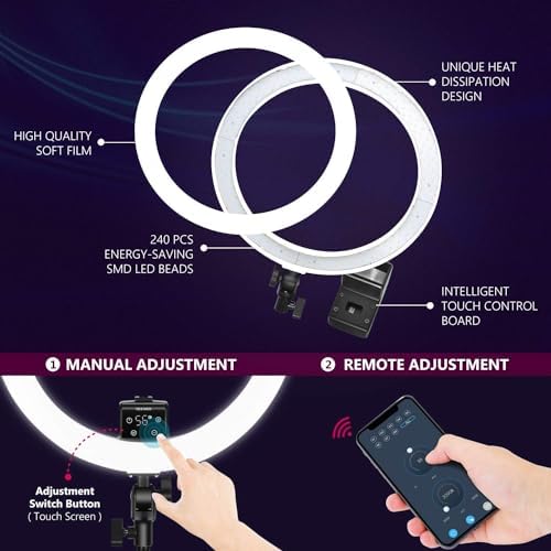Neewer APP Control 16-inch LED Ring Light, Support Manual Touch Control with LCD Screen, Multiple Lights Control, 3200-5600K, Light Stand Included for Makeup YouTube Video Blogger Salon (White)