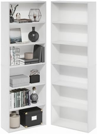 Furinno Jaya 6-Tier Book Shelf Set of 2, with Open Shelf, White