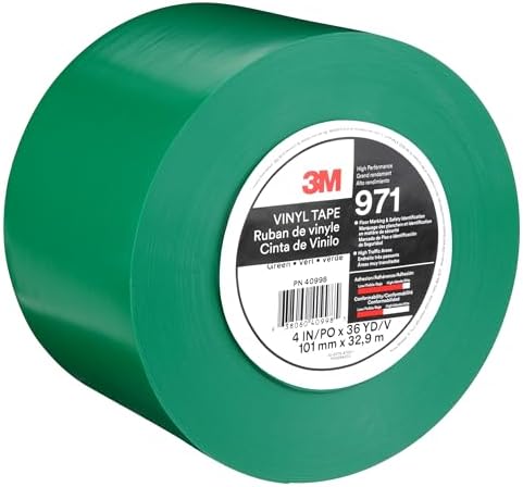 3M Durable Floor Marking Tape 971, Green, 4 in x 36 yd, 17 mil, 1 Roll