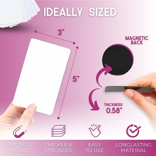 Availey 30 Pieces (5 x 3) - White Magnetic Dry Erase Labels - Reusable Strips for Classroom Home Office Garage Refrigerator Blank Writable Erasable Cards Name Tags Students Locker Shelf