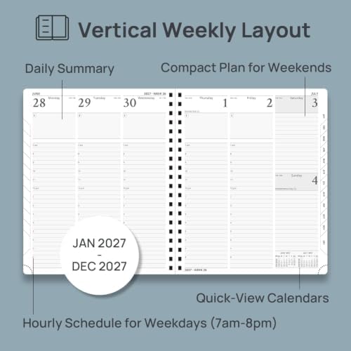 POPRUN 2027 Planner, 8.5'' x 10.5'', Weekly and Monthly Daily Calendar Book