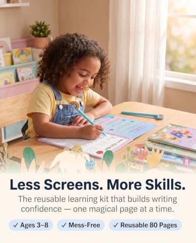 Large Magic Handwriting Practice Workbooks, Reusable Grooved Handwriting Practice for Kids 3-8, Toddler Writing Practice, Math Calligraphy, Letter Tracing, for Kindergarten Preschool, The Fun Kit