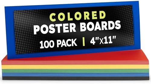 Hygloss Colored Poster Board 4 x 11, 100 Pack, Assorted Standard Colors