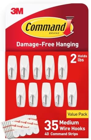 Command Medium Wire Toggle Hooks, 35 Hooks and 40 Strips, Damage-Free Hanging Wall Hook with Adhesive Strips, Adhesive Hooks for Hanging Back to School Dorm Organizers, Holds up to 2 lb