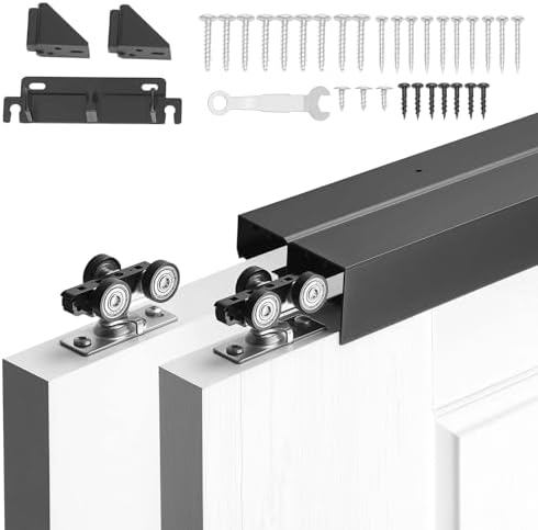 VEVOR Bypass Sliding Door Hardware Kit, 5 ft Aluminum Alloy Dual-Track Bypass Door Hardware, Smooth and Quiet Sliding, Easy to Install, for 1" to 1 3/4" Thickness 30" Width 2 Door System, for Closet