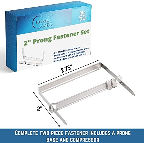 Prong Paper Fasteners 2 Inch Capacity, 50 Complete Sets, Holds 480 Sheets