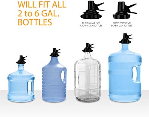 Brio Metal Plated 3-5 Gallon Water Jug Stand and 2 Dispenser Valves, Rust-Resistant Non Slip Water Stand with BPA Free Fast Flow Water Spout Fits Both 48mm and 55mm Bottles 2 CAPS Included (Black)