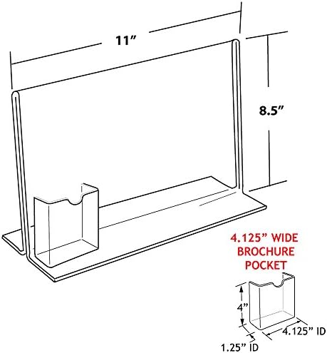 Azar Displays 252041 11" W x 8.5" H Horizontal Double Sided, Stand Up Acrylic Sign Holder with Attached Brochure Holder, 10-Pack