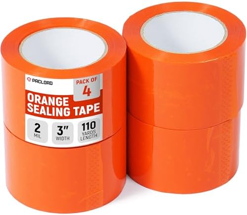 3" x 110 Yards Orange Packing Tape, 4 Rolls - 2.0 Mil Carton Sealing Tape