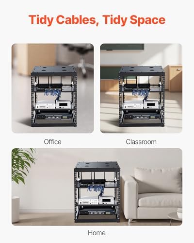 VEVOR 12U Server Rack, Open Frame Network Rack for IT & AV Gear, Floor Standing or Wall Mounted,with 2PCS 1U Rack Shelves & Mounting Hardware, AV Rack for 19" Networking,Audio and Video Device