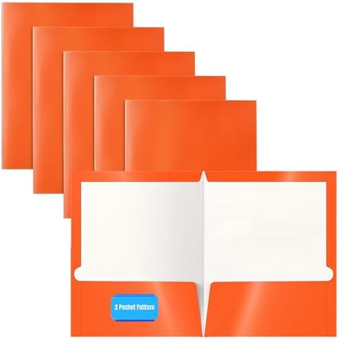 Better Office Products 2 Pocket Glossy Laminated Paper Folders, Letter Size, Orange Paper Portfolios, Box of 25 Orange Folders