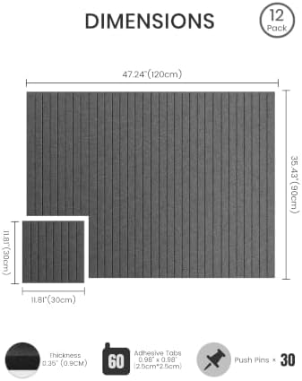Bumusty 48"x 36" Large Felt Bulletin Board Tiles, Charcoal Gray