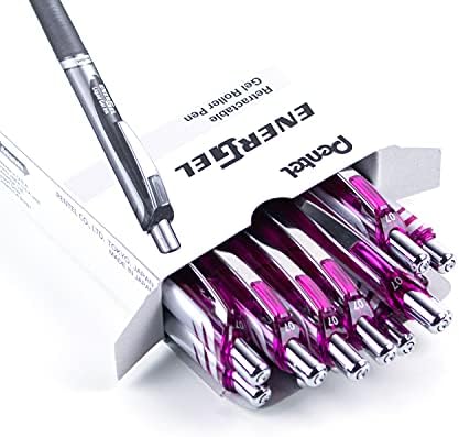 Pentel EnerGel RTX Retractable Liquid Gel Ink Pen, (0.7mm) Medium line, Magenta Ink, Box of 12 Pens (BL77-V4)