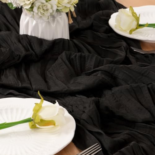 Halloween Holiday Black Cheesecloth Table Runner 120in Home Decor