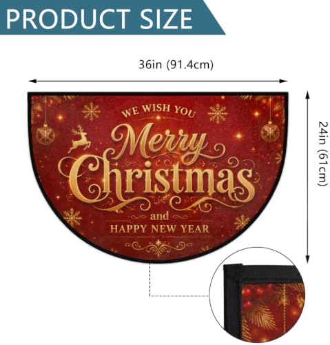 Pardick Merry Christmas Half Round Door Mat, Non-Slip Welcome Entrance Way Rug Semi Circle Front Doormats Washable Shoe Scraper Floor Mat Outdoor Rugs for Gar